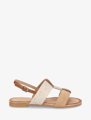 Nu-pieds à brides bimatière et empiècement métal - Camel - 1