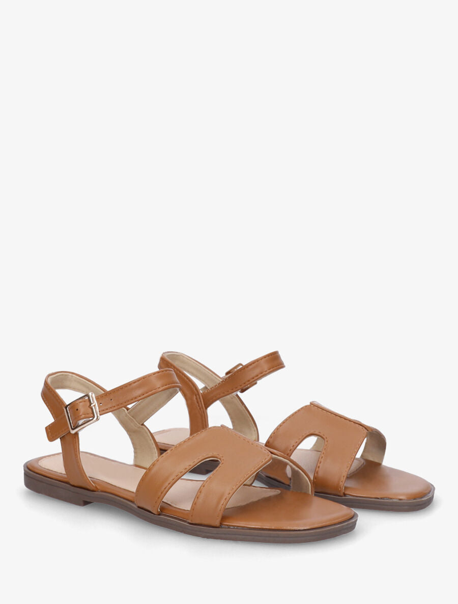 Nu-pieds en simili à bride ajourée - Camel - 4