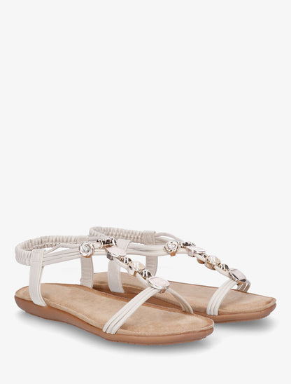 Nu-pieds à empiècement strass et bijoux - Beige - 4