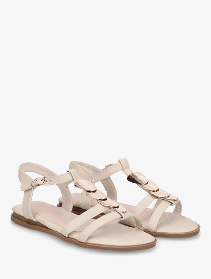 Nu-pieds en simili à bride bijoux - Beige - 4