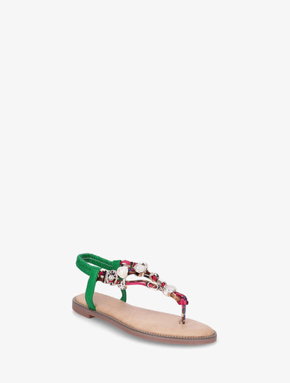 Nu-pieds brides à bijoux et pierres - Vert - 2