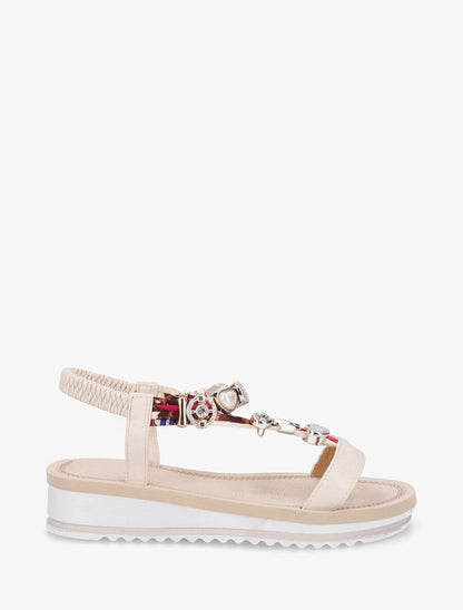 Nu-pieds bride en T à bijoux - Beige - 1