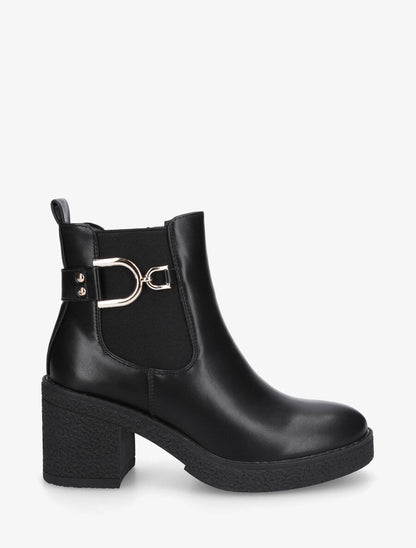 Bottines en simili à talon épais - Noir - 5