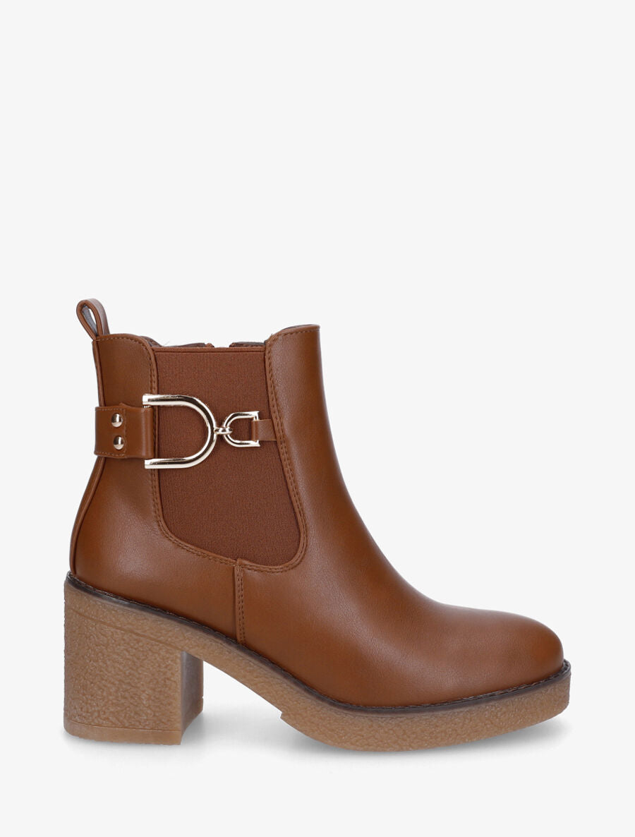 Bottines en simili à talon épais - Camel - 1