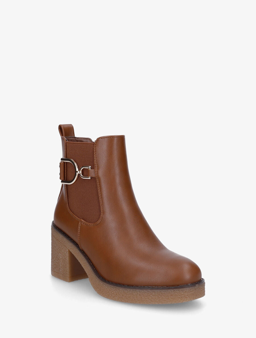 Bottines en simili à talon épais - Camel - 2