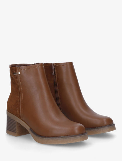 Bottines en simili et suédine - Camel - 4