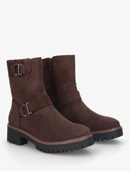 Bottines en suédine à ceinturons - Chocolat - 4
