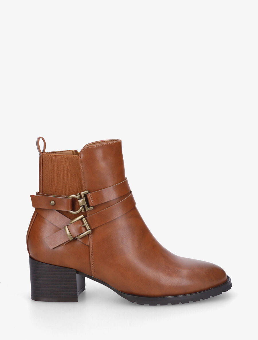 Bottines en simili à ceinturons et bande élastique - Camel - 5