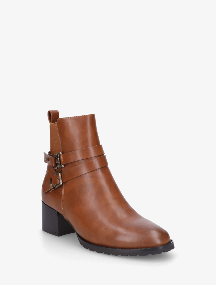 Bottines en simili à ceinturons et bande élastique - Camel - 2