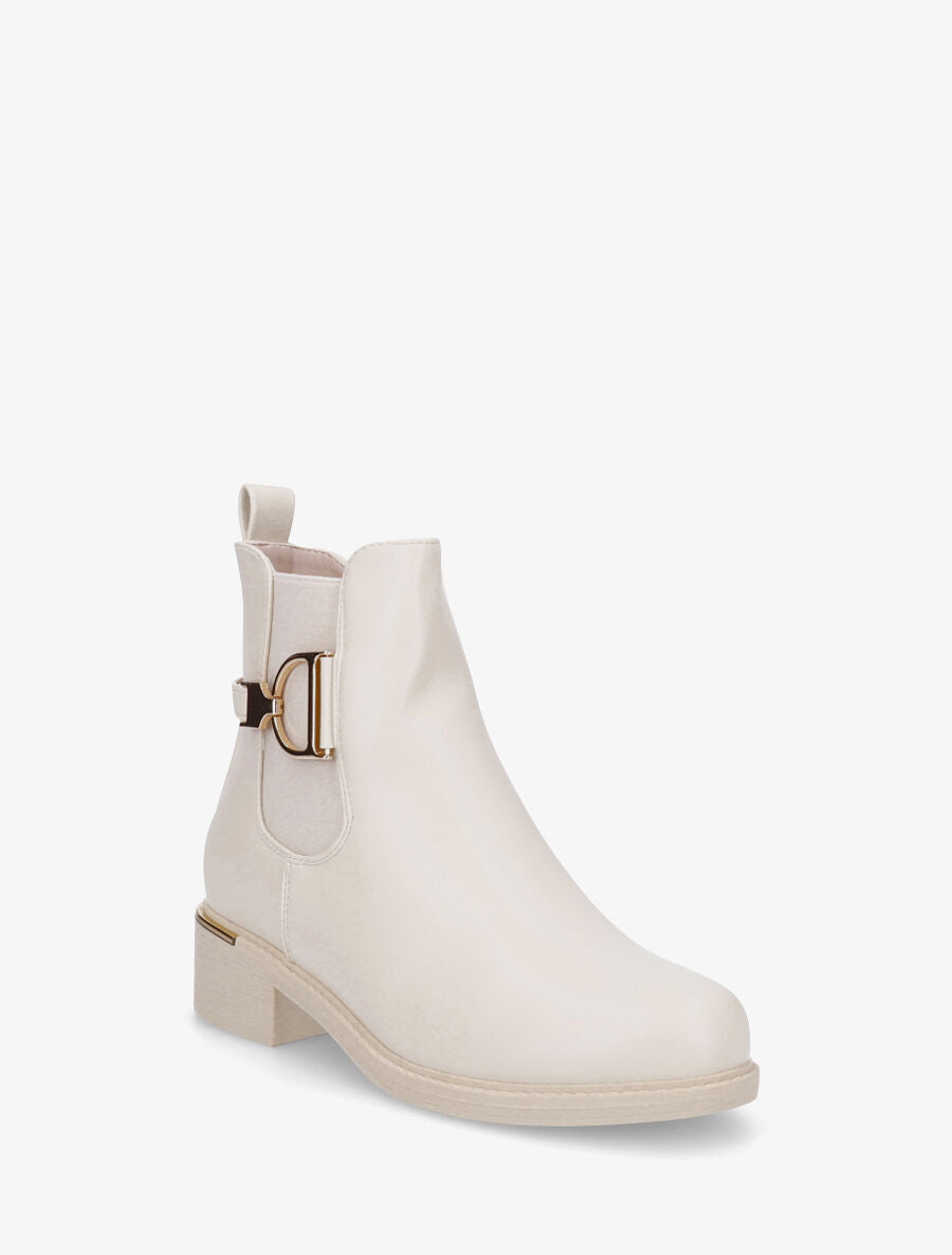 Bottines en simili à boucle - Beige - 2