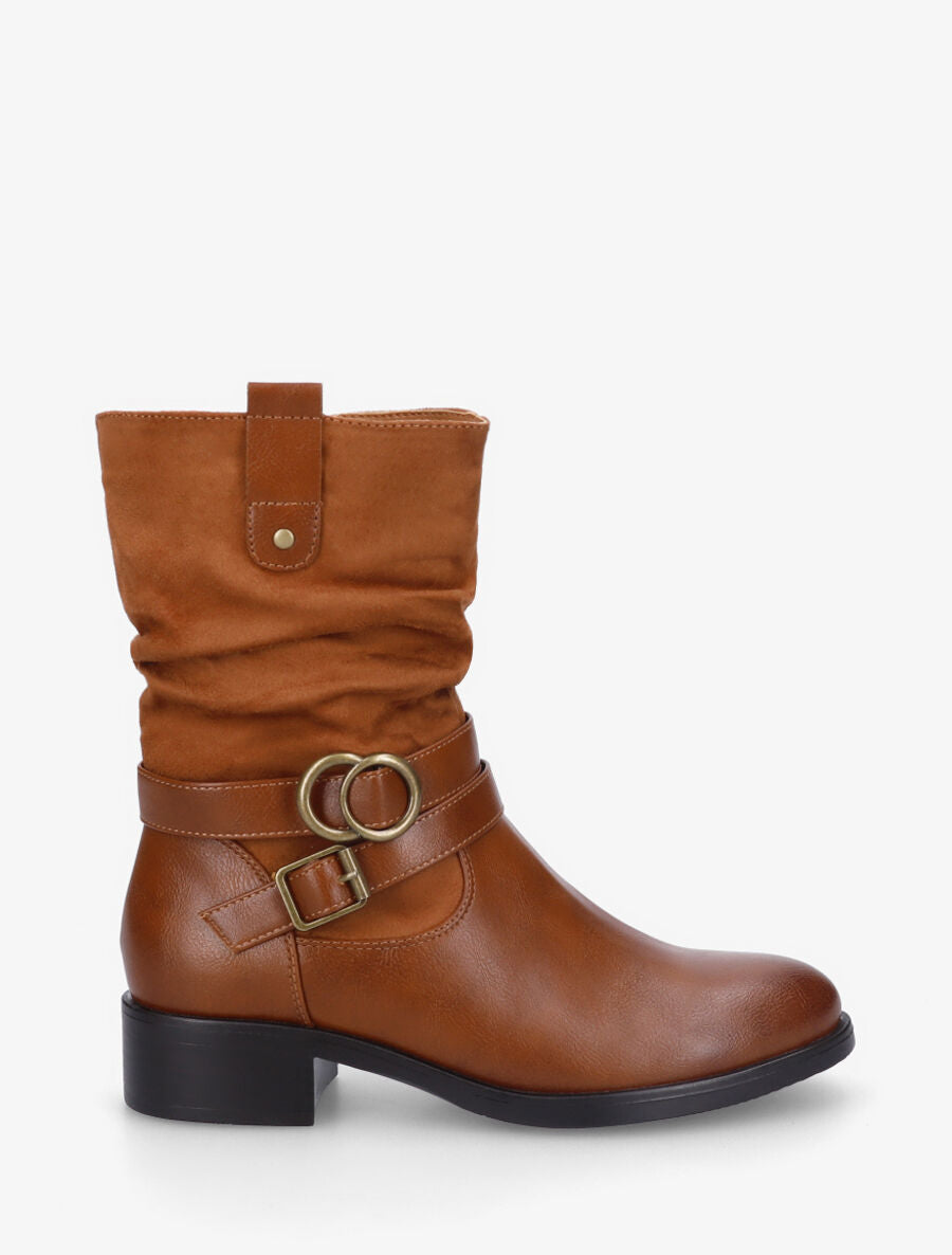 Bottines bimatière à ceinturon - Camel - 5