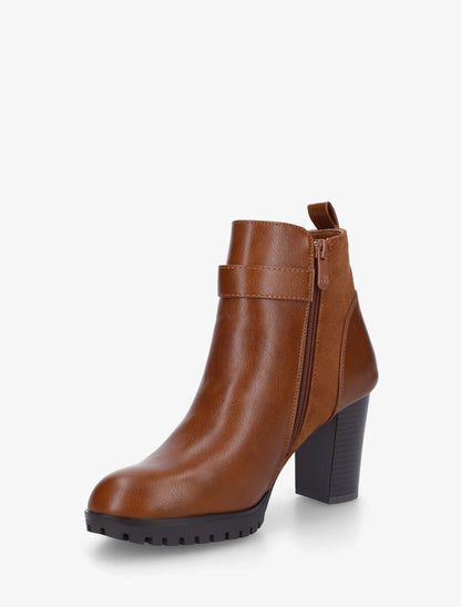 Bottines bimatière à talon haut - Camel - 3