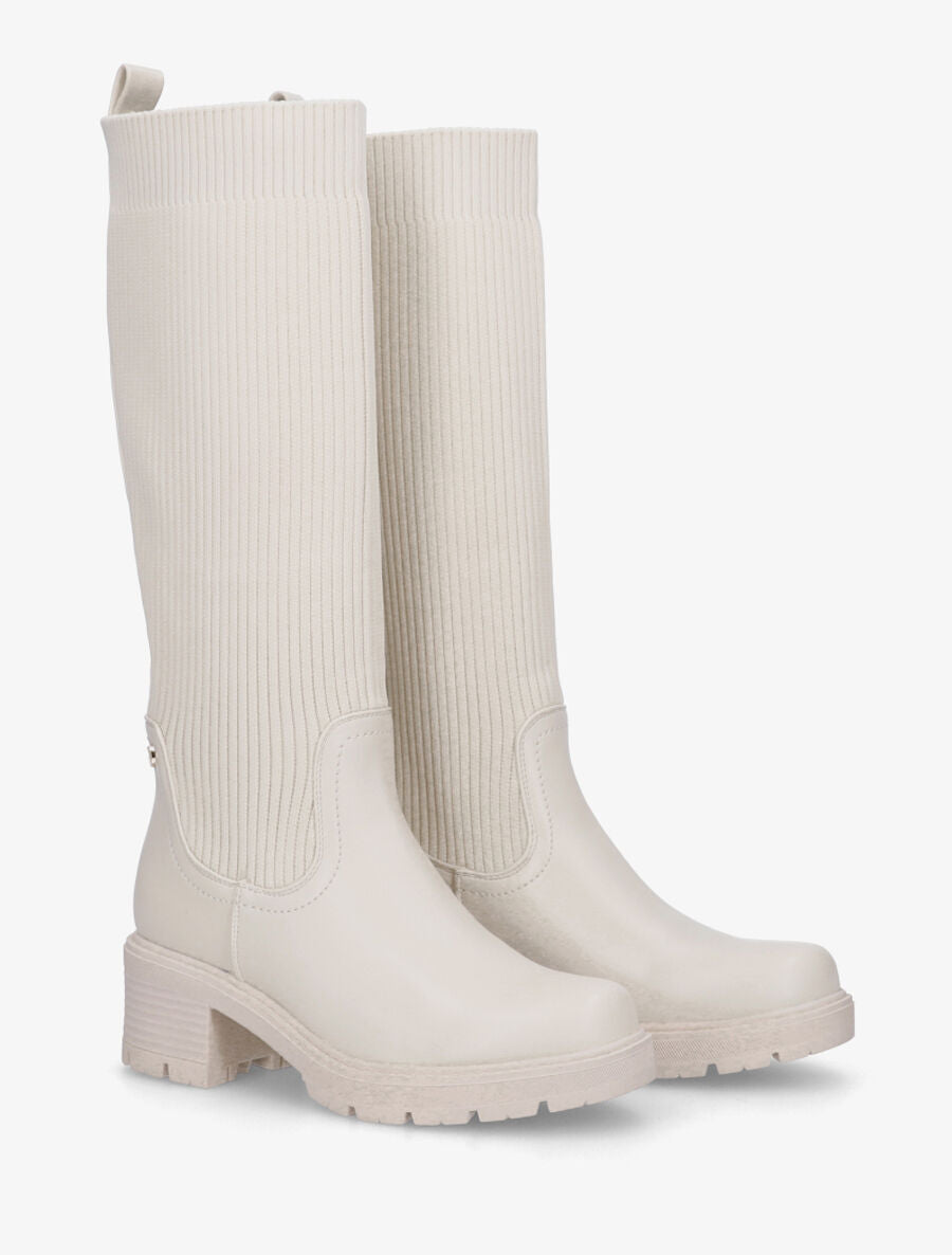 Bottes style chaussettes - Beige - 4
