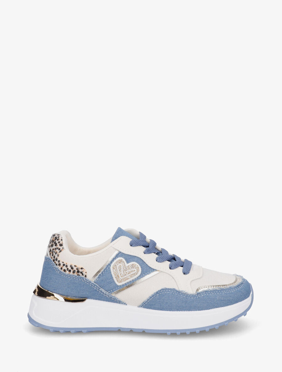 Baskets bimatière à détail métallique - Bleu jeans - 5