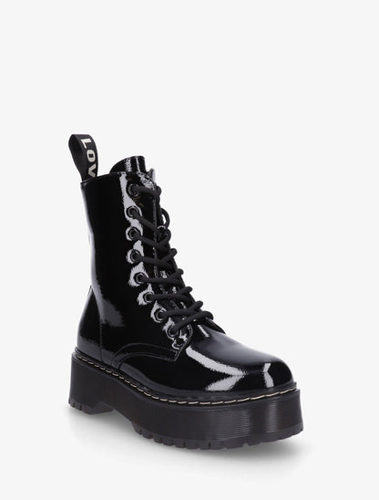 Bottines montantes vernies en simili - Noir - 2