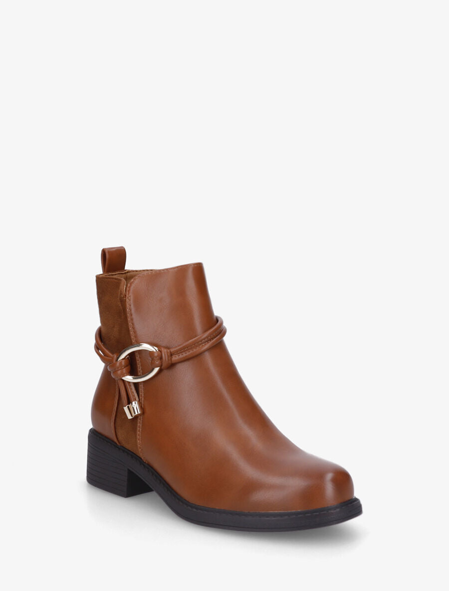 Bottines unies bi-matière - Camel - 2