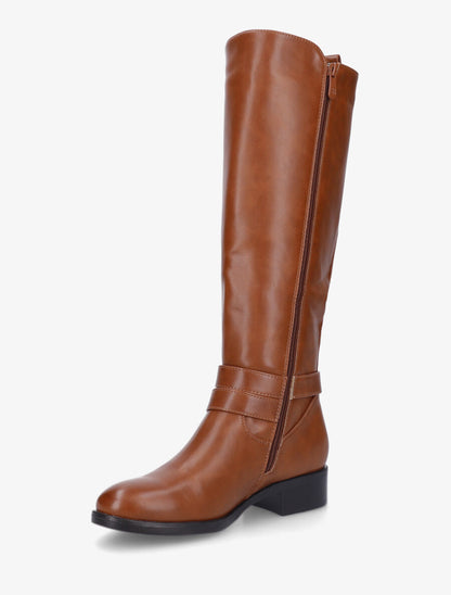 Bottes à talon en simili et tissu - Camel - 3