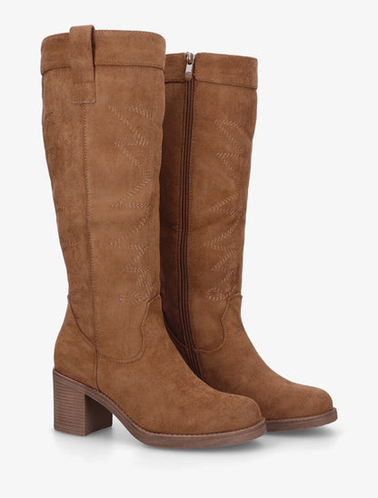 Bottes en suédine brodées - Camel - 4