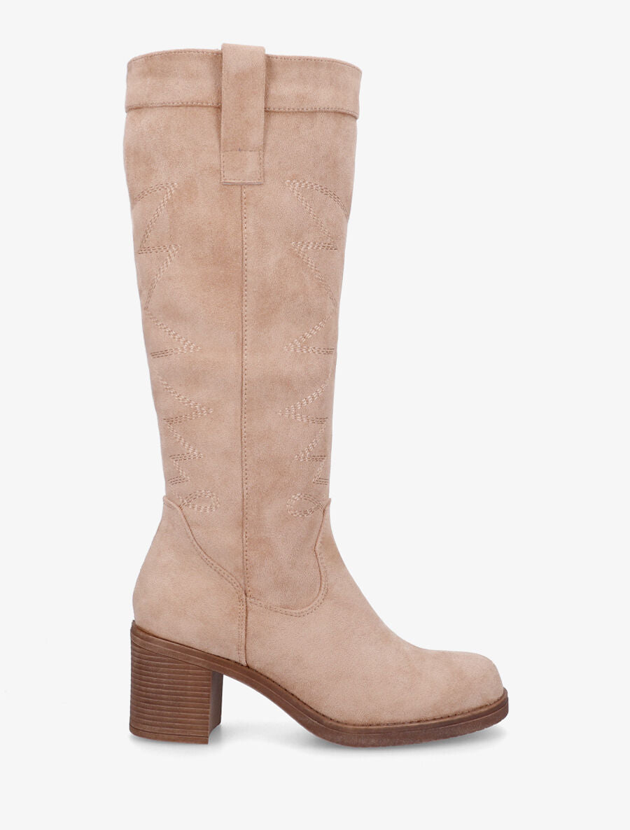 Bottes en suédine brodées - Taupe - 1