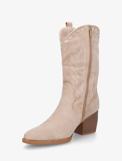 Bottines santiags en suédine à talon - Beige - 3