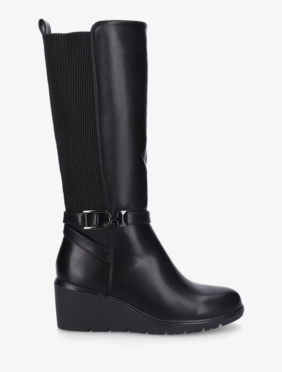 Bottes élastiquées à talon compensé - Noir - 1