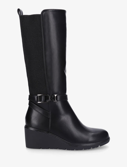 Bottes élastiquées à talon compensé - Noir - 1