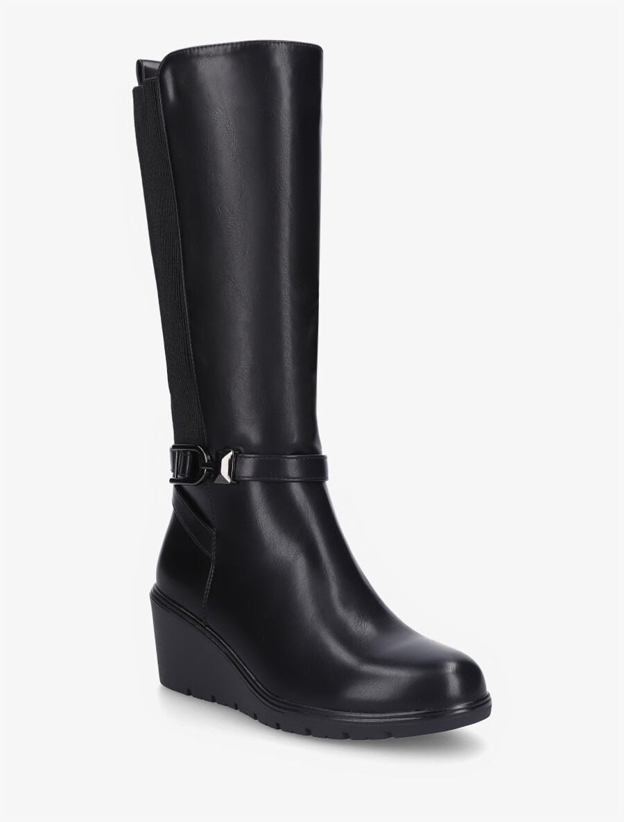 Bottes élastiquées à talon compensé - Noir - 2