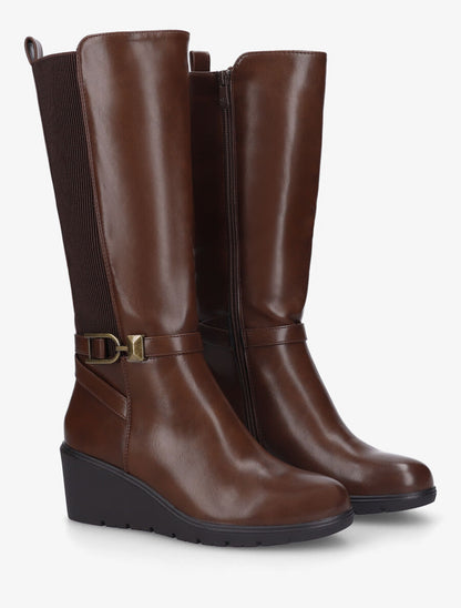 Bottes élastiquées à talon compensé - Marron - 4