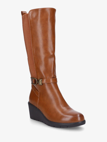 Bottes élastiquées à talon compensé - Camel - 2