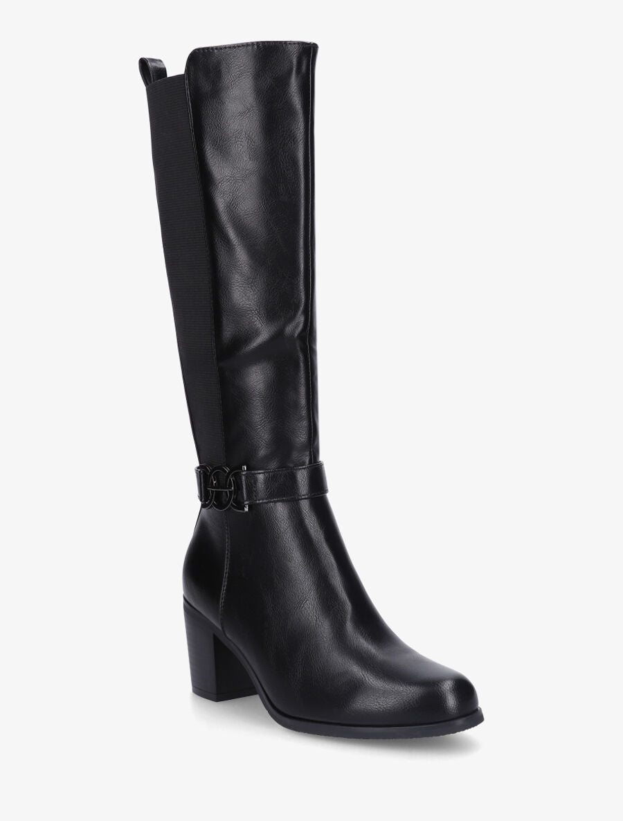 Bottes élastiquées en simili - Noir - 2