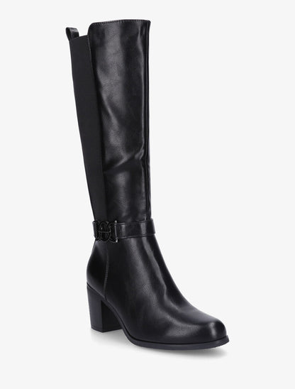 Bottes élastiquées en simili - Noir - 2