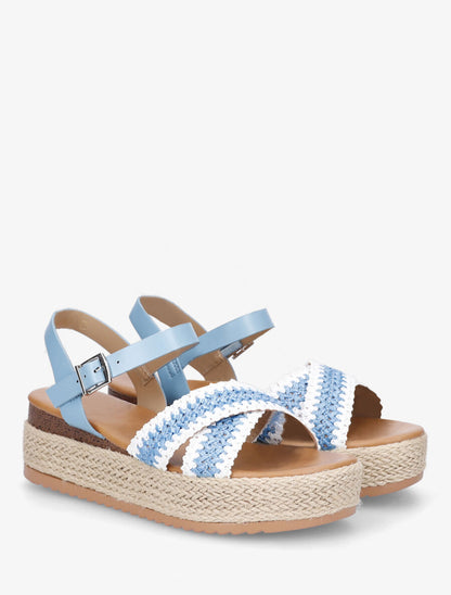 Sandales à brides en raphia tressés - Bleu - 4