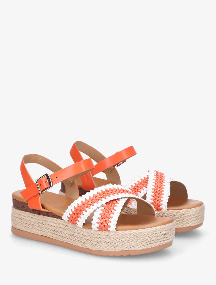Sandales à brides en raphia tressés - Orange - 4
