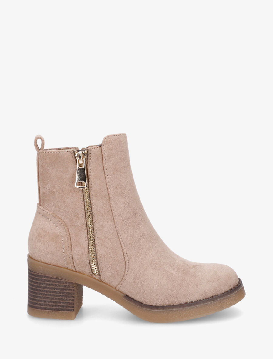 Bottines en suédine à zip décoratif - Taupe - 1
