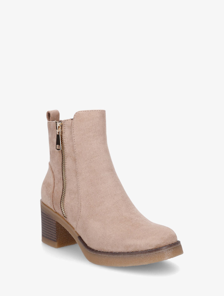 Bottines en suédine à zip décoratif - Taupe - 2