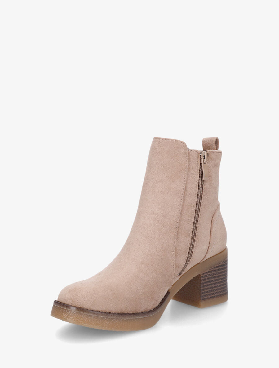 Bottines en suédine à zip décoratif - Taupe - 3