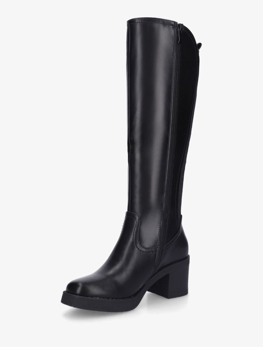 Bottes en simili à talon et bande élastiquée - Noir - 3