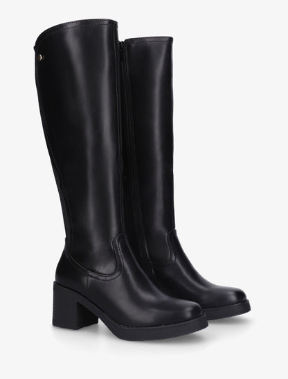 Bottes en simili à talon et bande élastiquée - Noir - 4