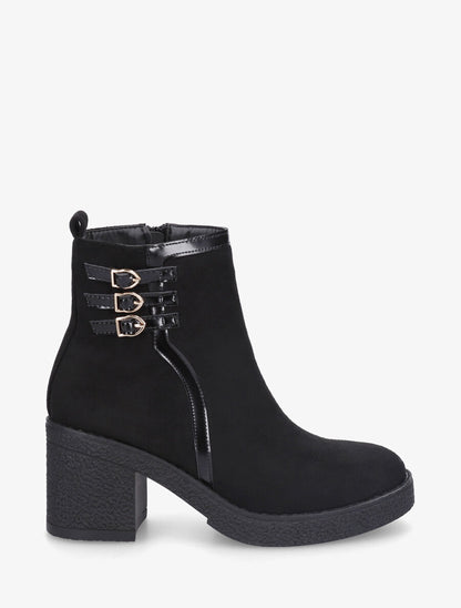 Bottines en suédine à talon épais - Noir - 1