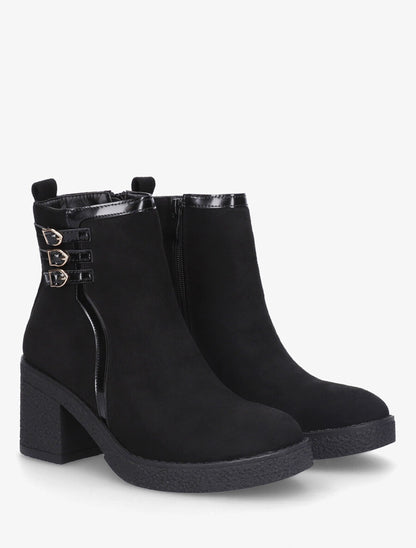 Bottines en suédine à talon épais - Noir - 4