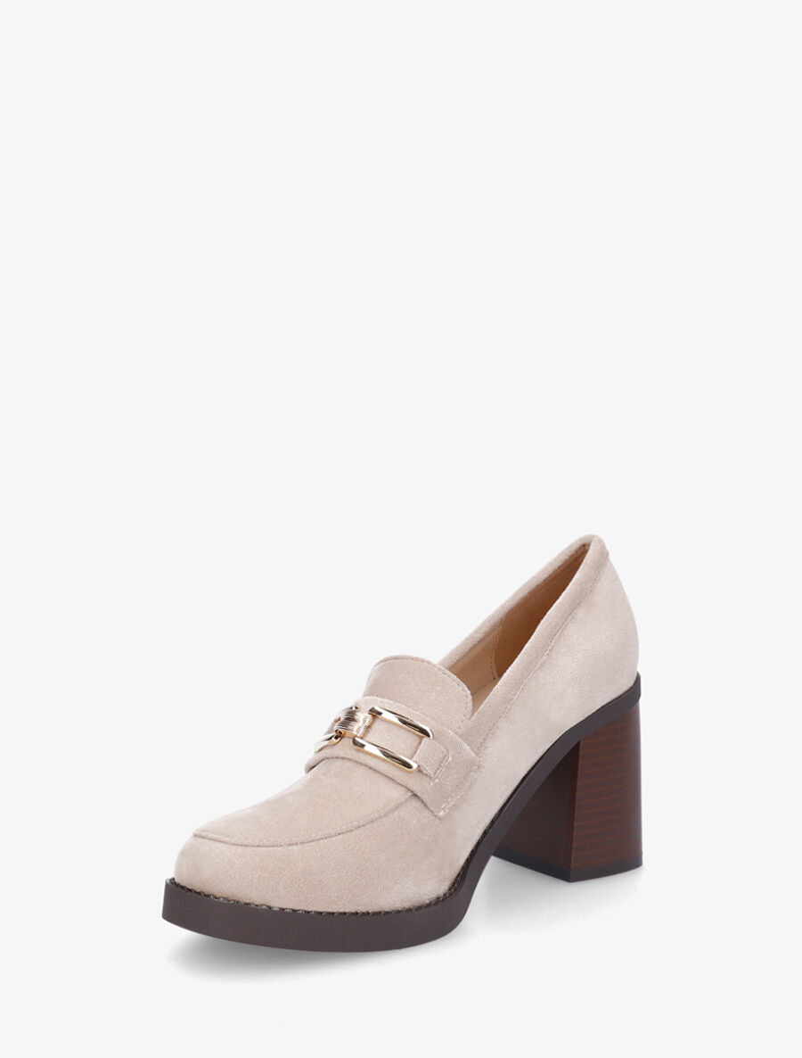 Mocassins en suédine à talon épais - Beige - 3