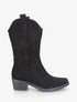 Bottines en suédine ajourées style santiags - Noir - 1