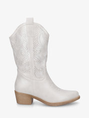 Bottines en simili ajourées style santiags - Argent - 1