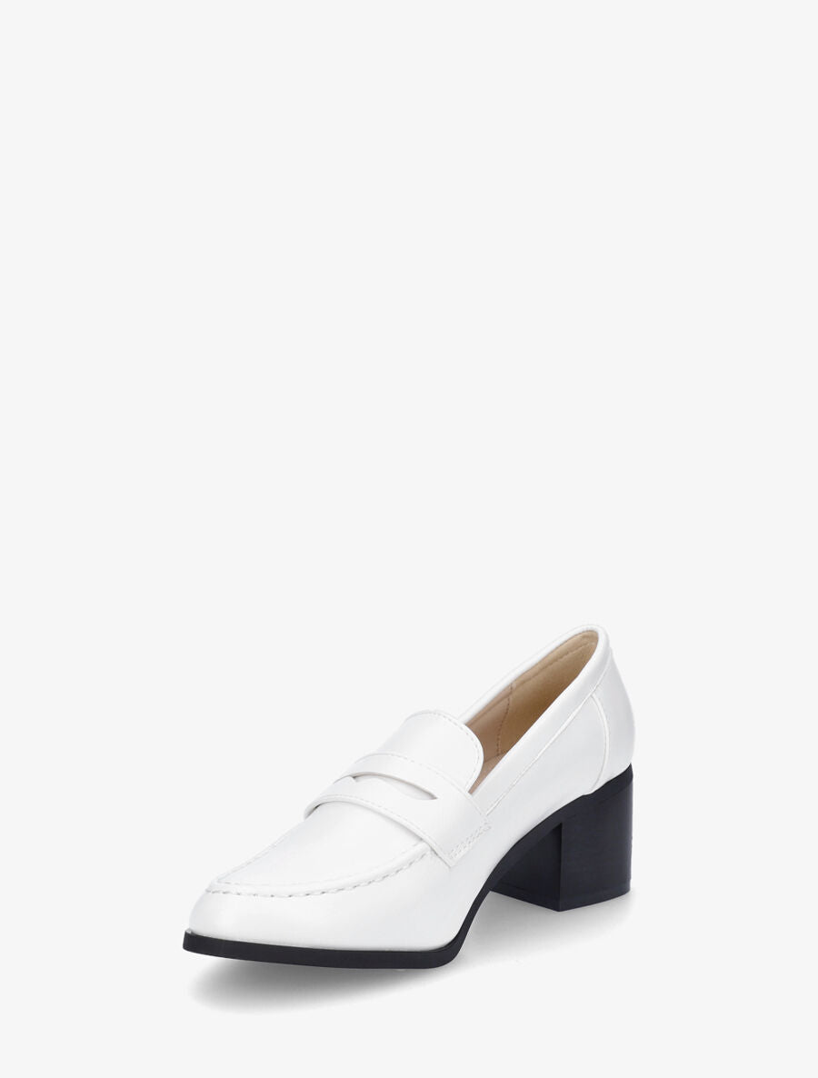Mocassins à talon en simili - Blanc - 3