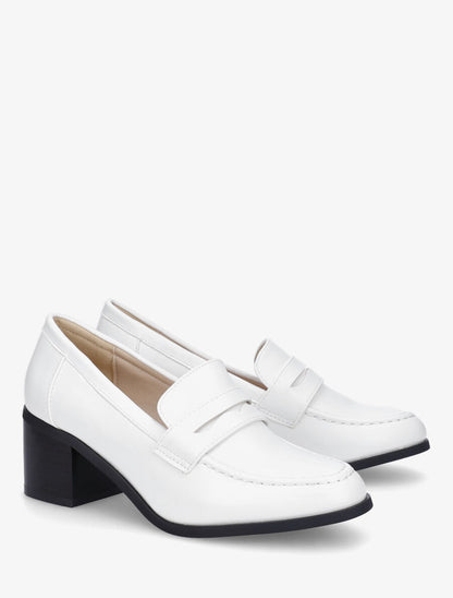 Mocassins à talon en simili - Blanc - 4