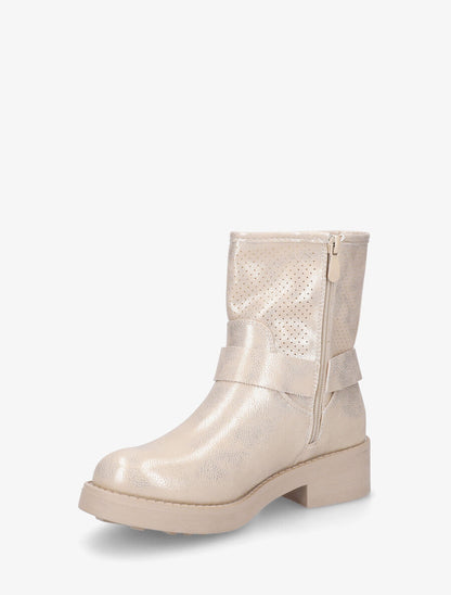 Bottines en simili nacré à quartier ajouré et boucles - Or - 3
