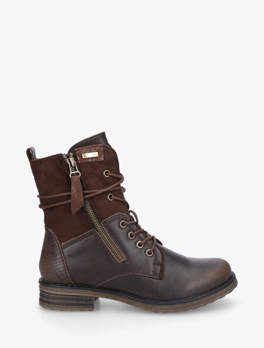 Bottines montantes et bimatière à lacets - Marron - 1