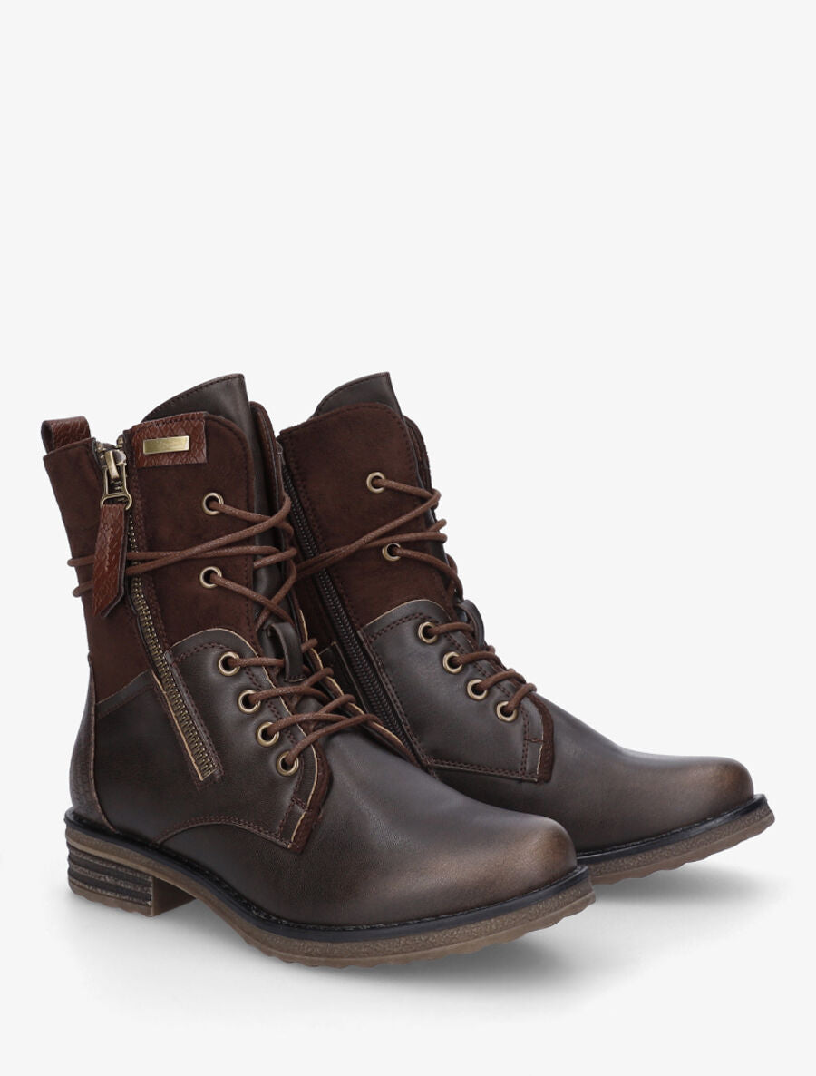 Bottines montantes et bimatière à lacets - Marron - 4