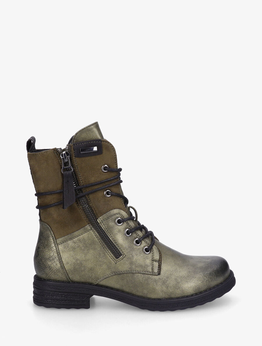 Bottines montantes et bimatière à lacets - Kaki - 1