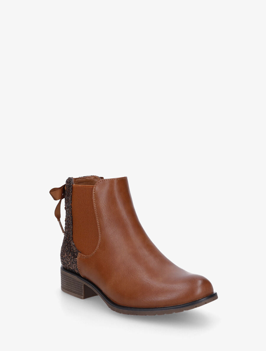 Bottines en simili à contrefort pailleté - Camel - 2